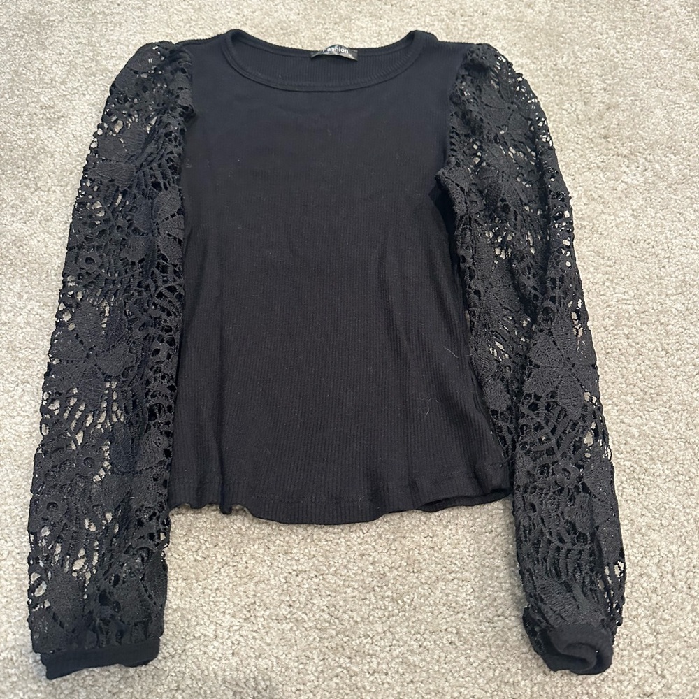 Elegant Black Lace Sleeve Top